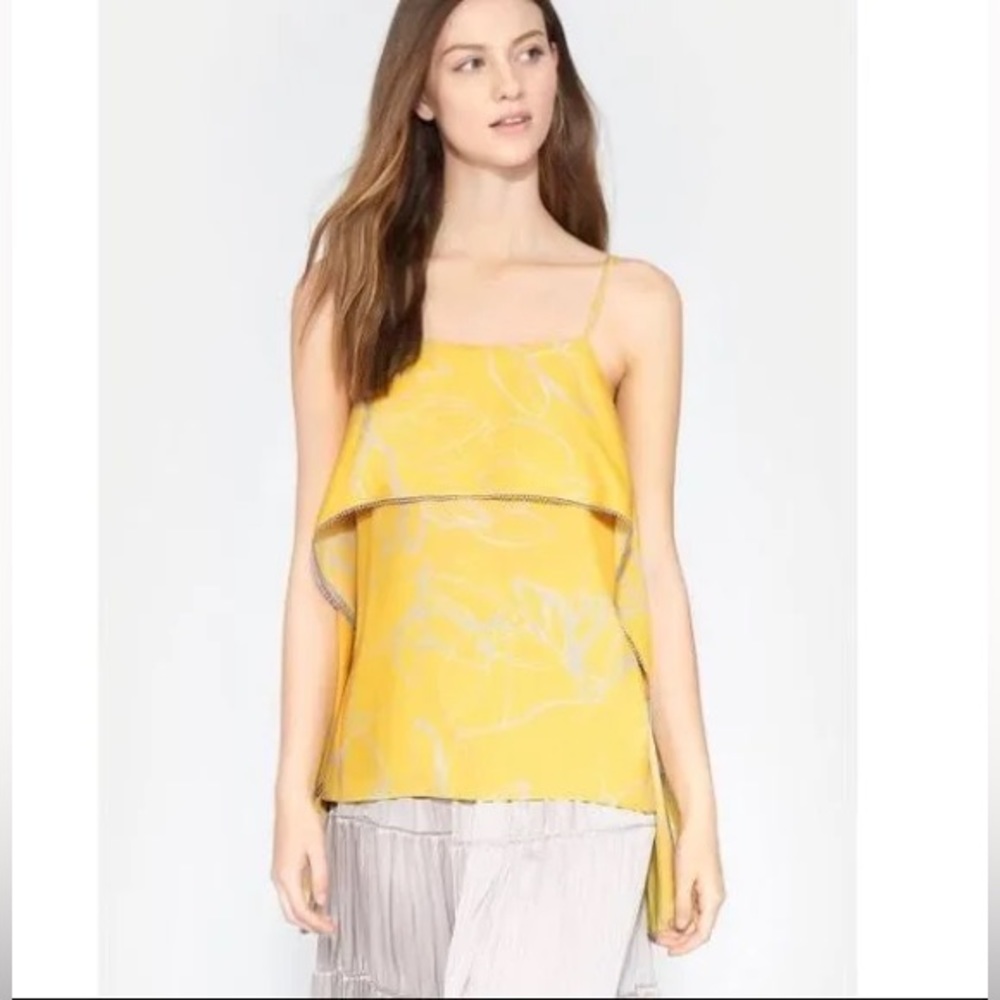 EUC Halston Heritage Popover Floral Print Sunshine Yellow Camisole Blouse - XL - Picture 9 of 17